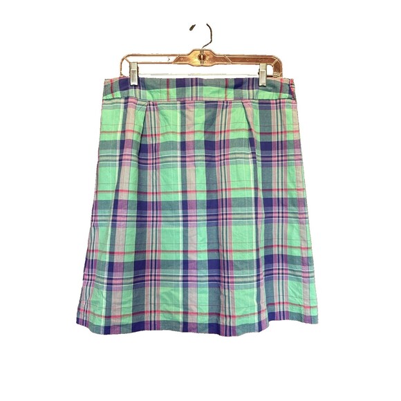 Brooks Brothers Skirt 12 Plaid Green Purple Pockets Tie Back Cotton Checked - Picture 8 of 12